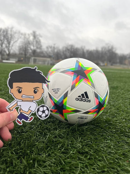 Shooting Soccer Player Sticker, white and blue