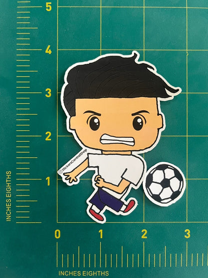 Shooting Soccer Player Sticker, white and blue