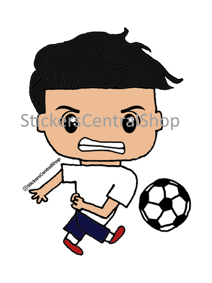 Shooting Soccer Player Sticker, white and blue