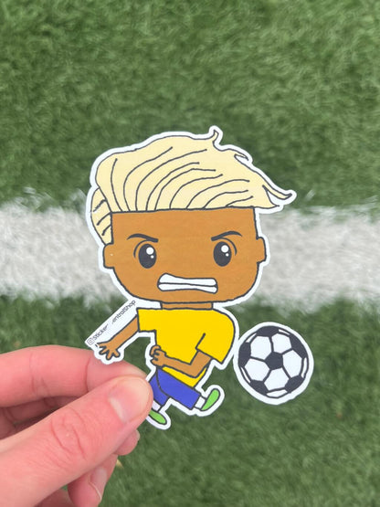 Shooting Soccer Player Sticker, yellow and blue
