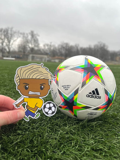 Shooting Soccer Player Sticker, yellow and blue