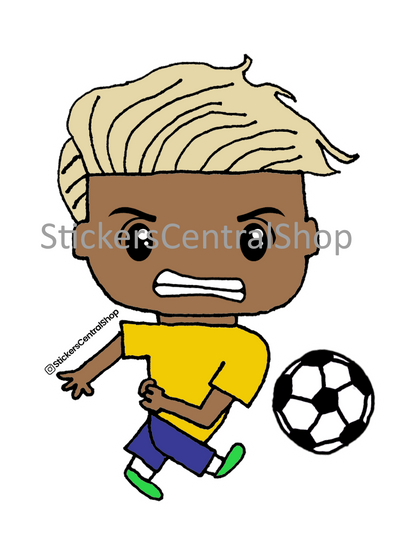 Shooting Soccer Player Sticker, yellow and blue