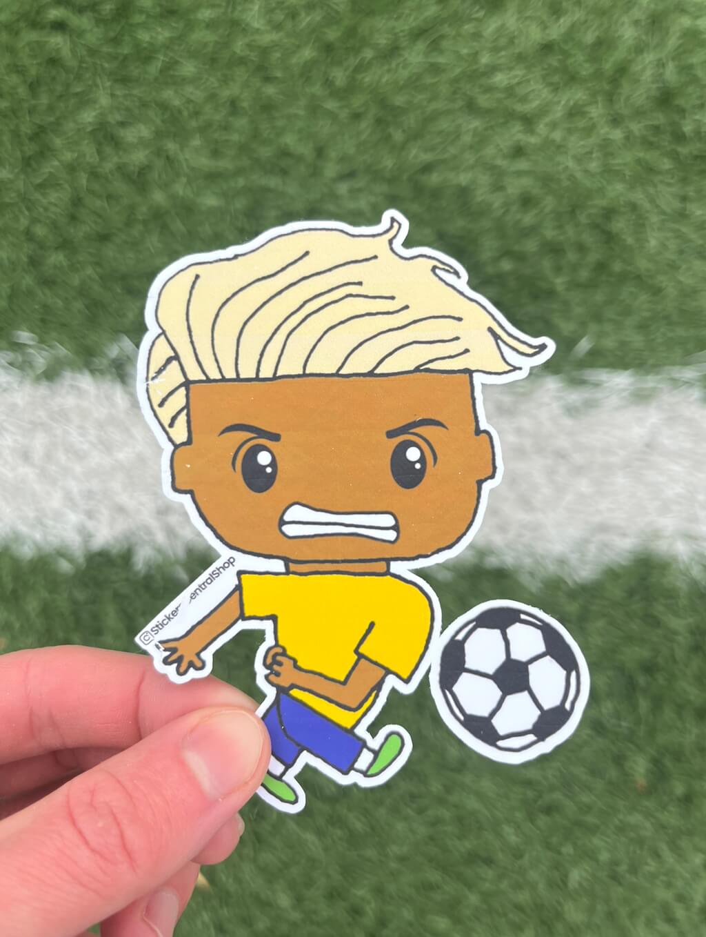 Brazil Shooter Soccer Player Sticker, yellow and blue