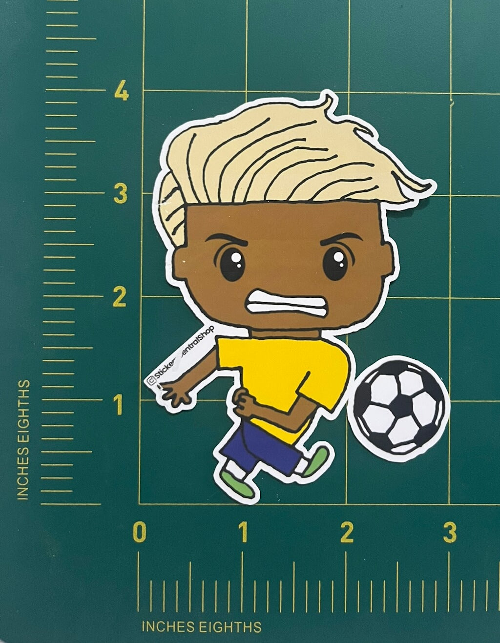 Brazil Shooter Soccer Player Sticker, yellow and blue