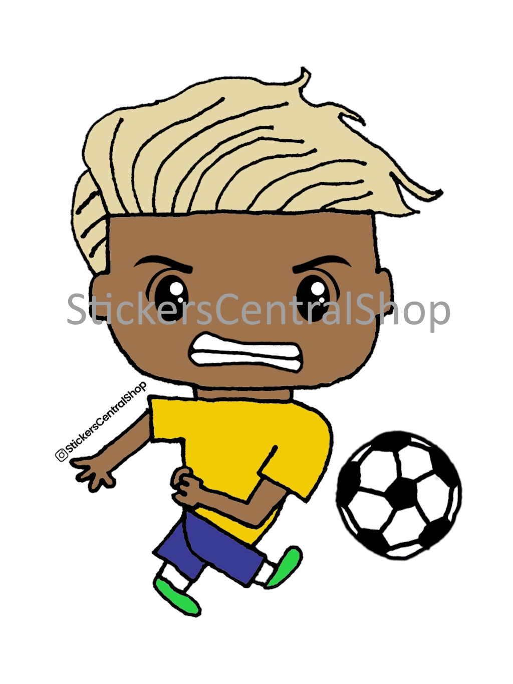 Brazil Shooter Soccer Player Sticker, yellow and blue