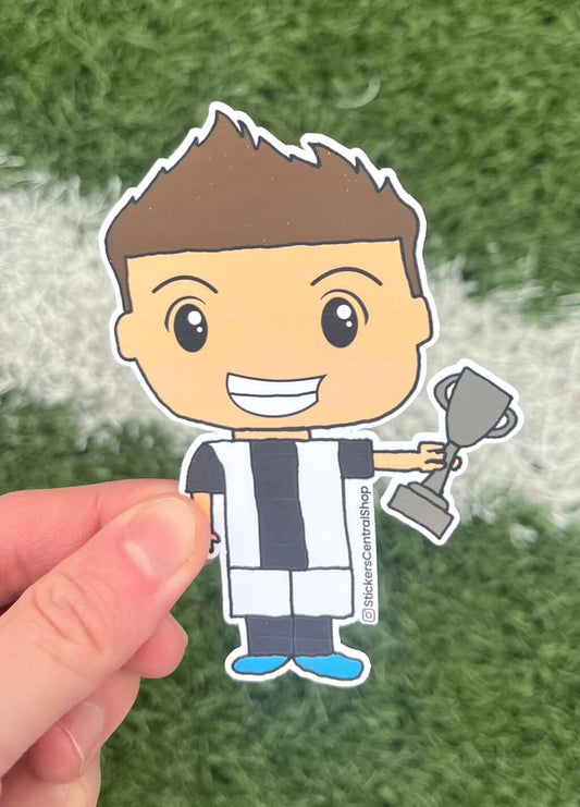 Juventus Champions Soccer Player Sticker, black and white with trophy