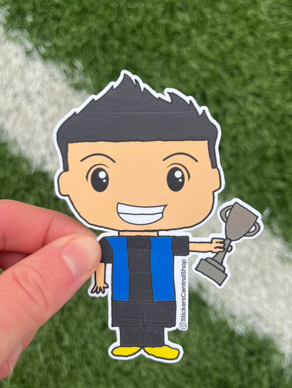 Inter Milan Champions Soccer Player Sticker, blue and black with trophy