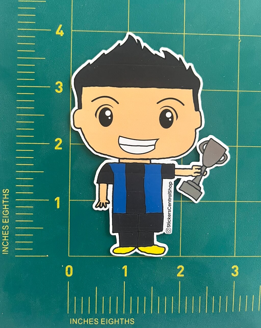 Inter Milan Champions Soccer Player Sticker, blue and black with trophy