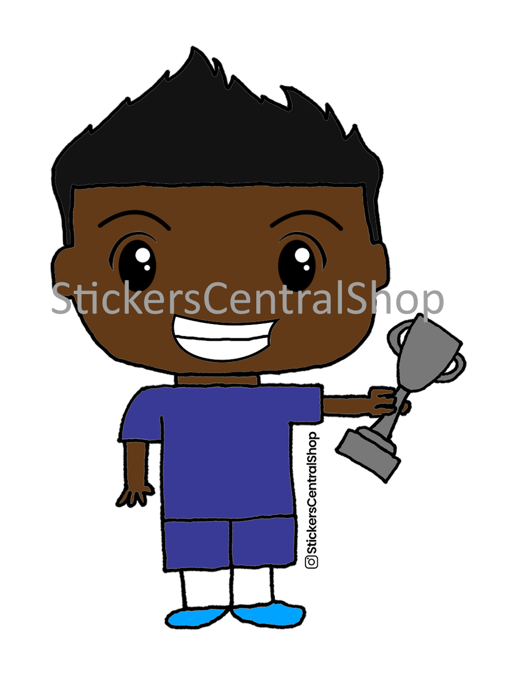 Champion Soccer Player Sticker, blue with trophy