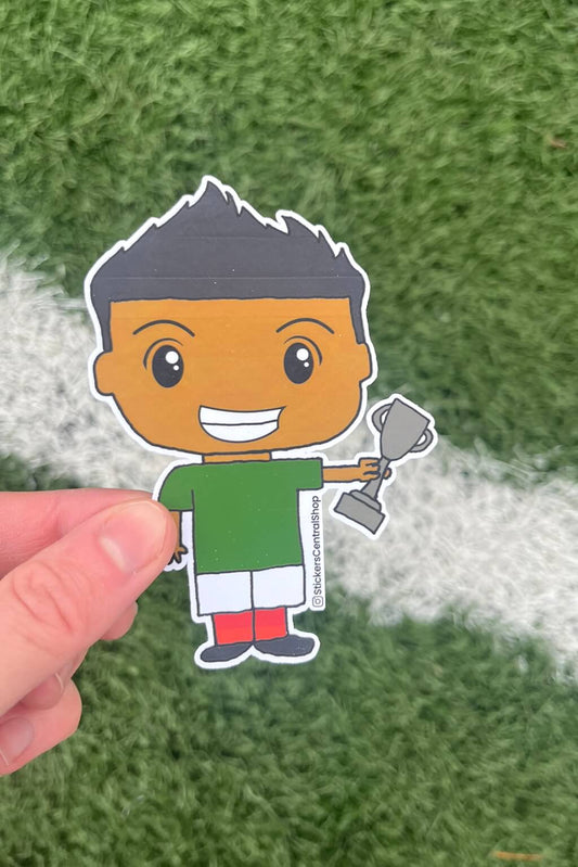 Mexico Champions Soccer Player Sticker, green and white with trophy