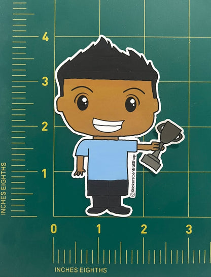 Uruguay Champions Soccer Player Sticker, light blue and black with trophy