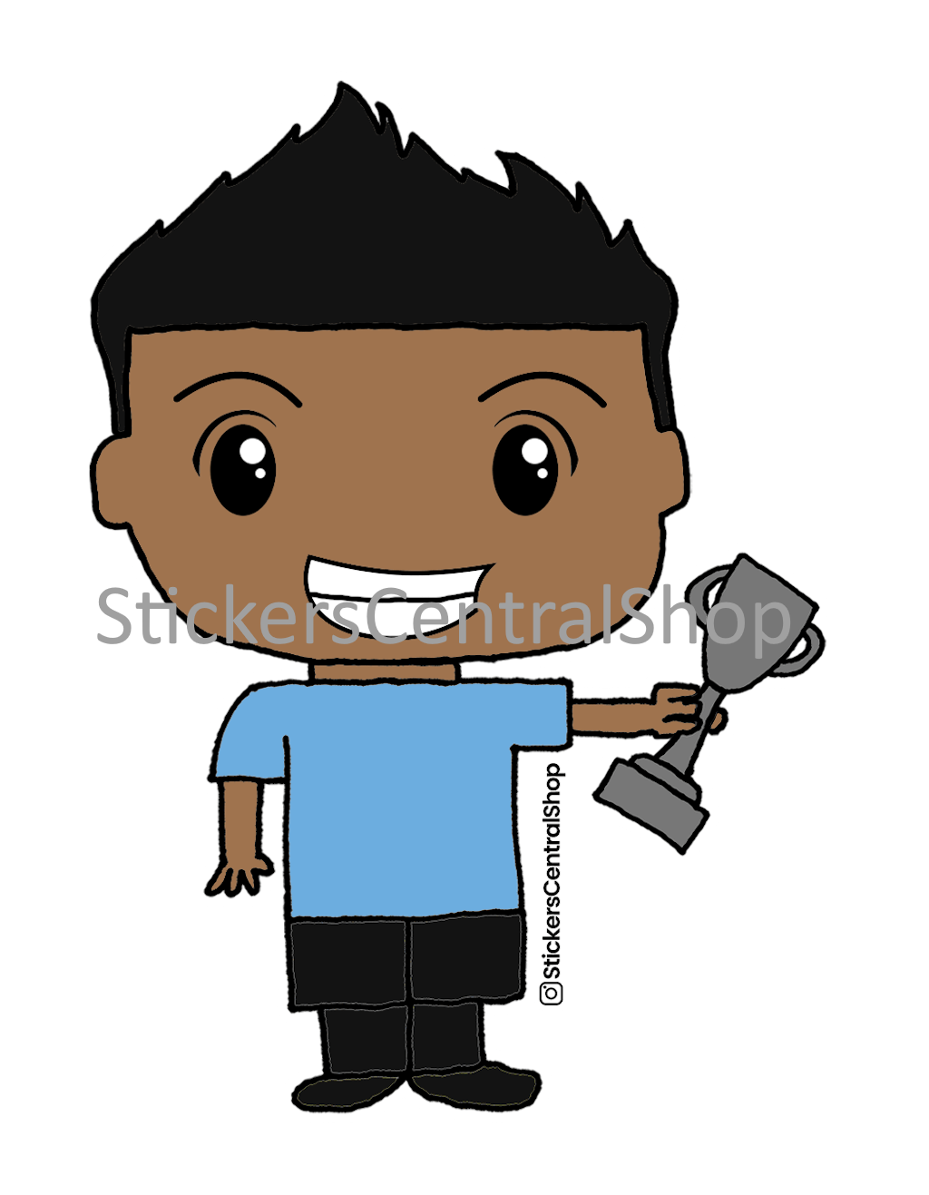 Uruguay Champions Soccer Player Sticker, light blue and black with trophy