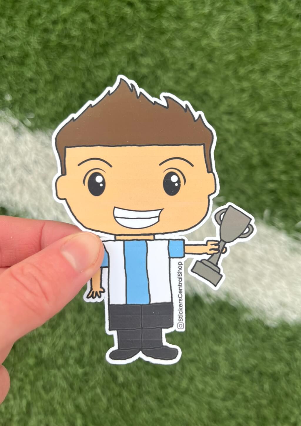 Argentina Champions Soccer Player Sticker, light blue and white with trophy