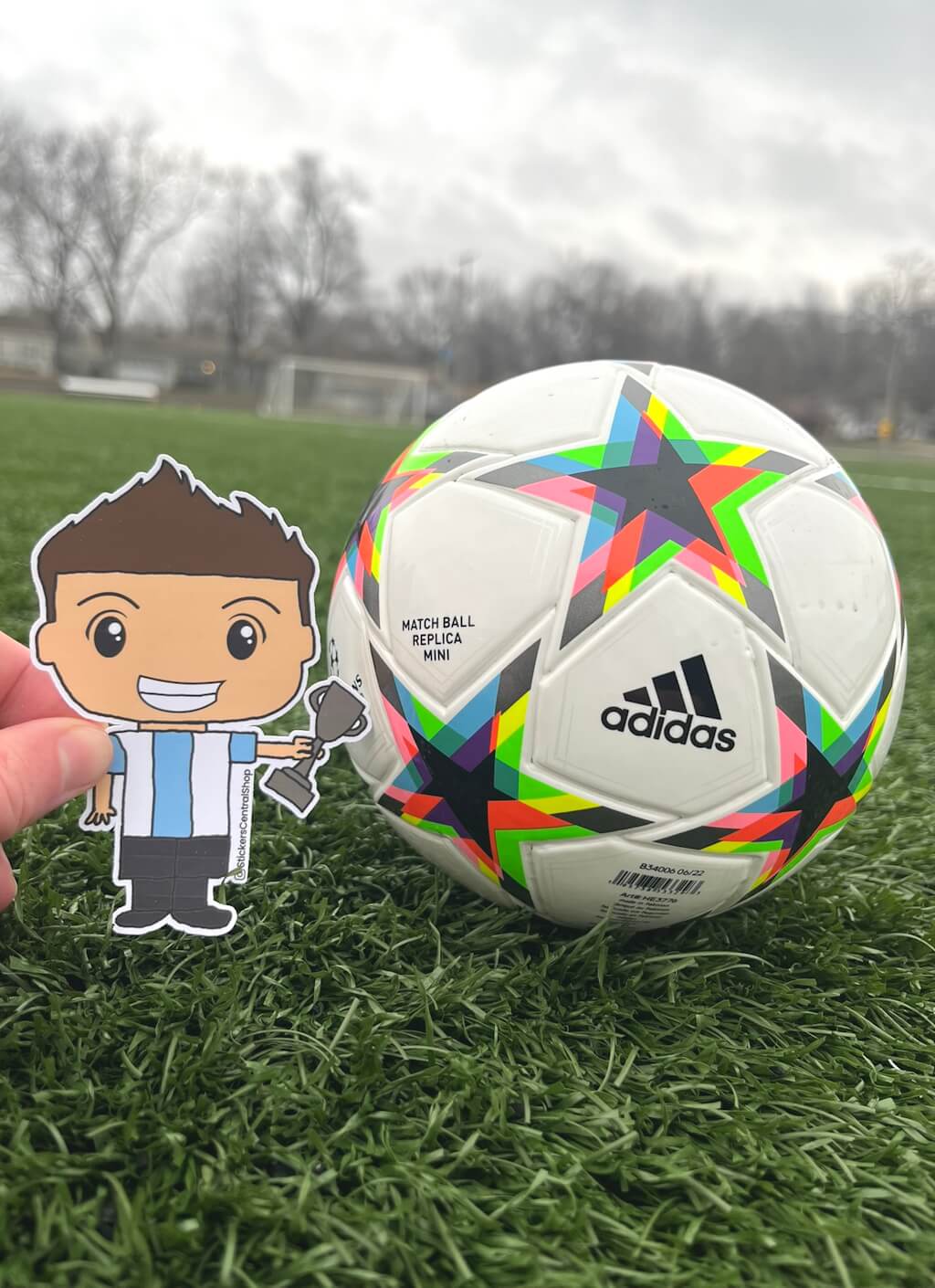 Argentina Champions Soccer Player Sticker, light blue and white with trophy