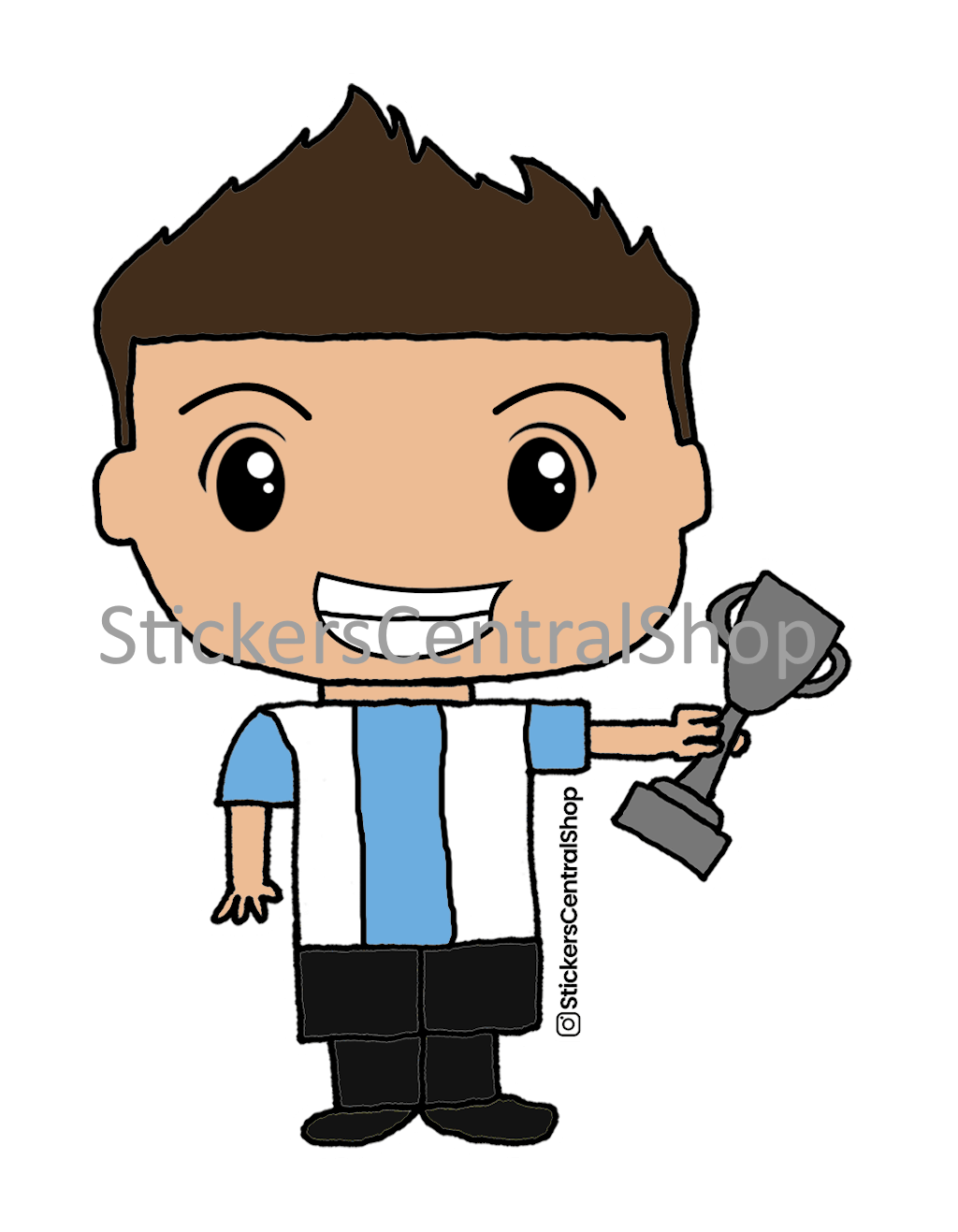 Argentina Champions Soccer Player Sticker, light blue and white with trophy