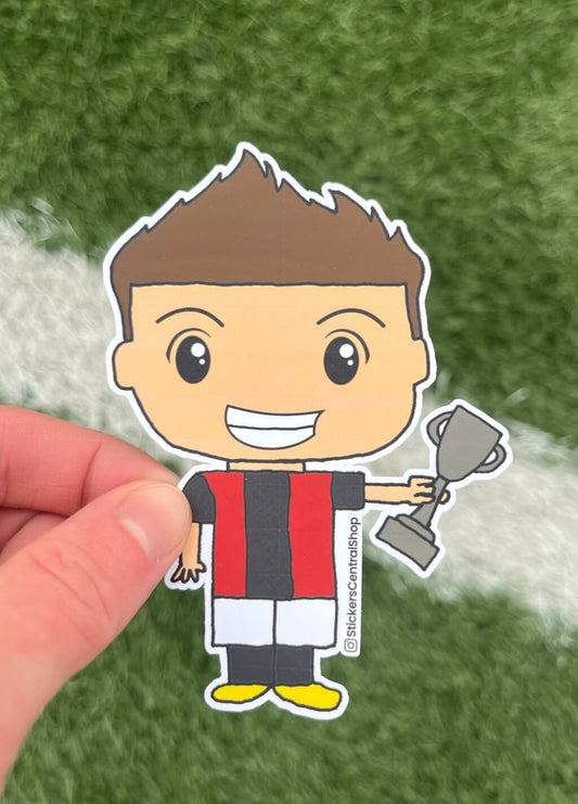 AC Milan Champions Soccer Player Sticker, red and black with trophy