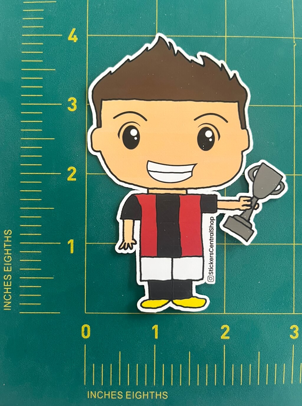 AC Milan Champions Soccer Player Sticker, red and black with trophy