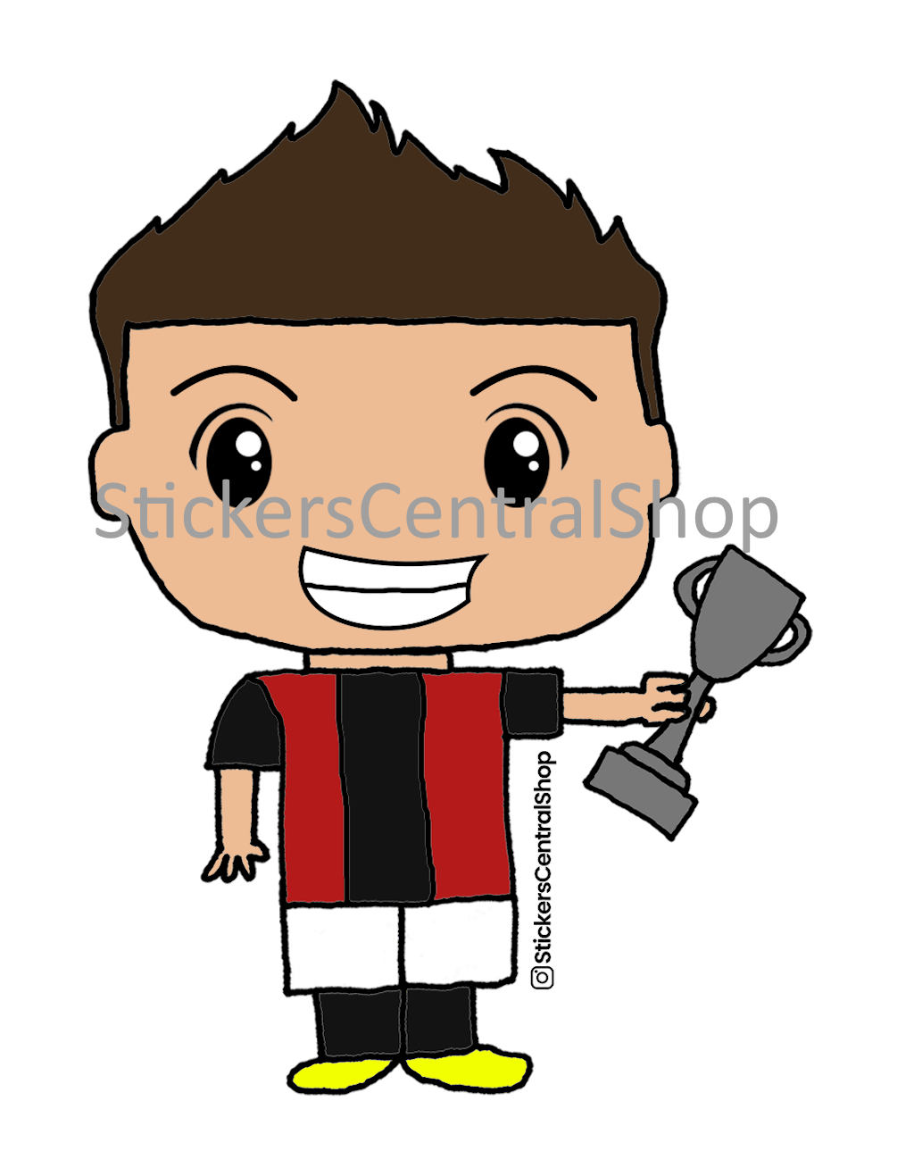 AC Milan Champions Soccer Player Sticker, red and black with trophy