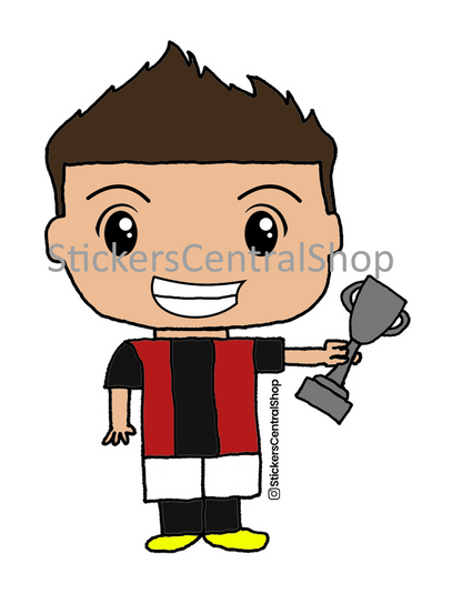 AC Milan Champions Soccer Player Sticker, red and black with trophy