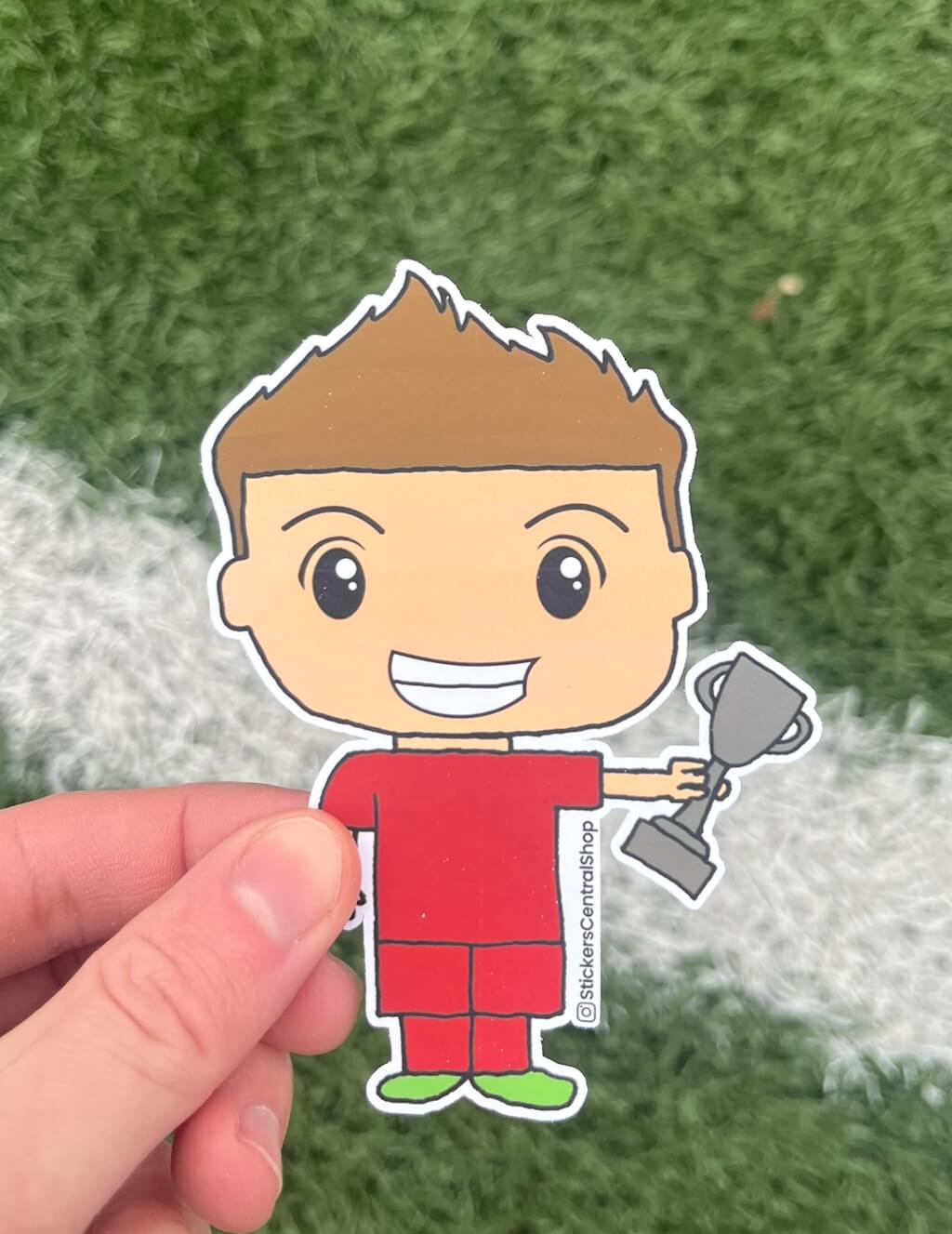 Liverpool Champions Soccer Player Sticker, red with trophy