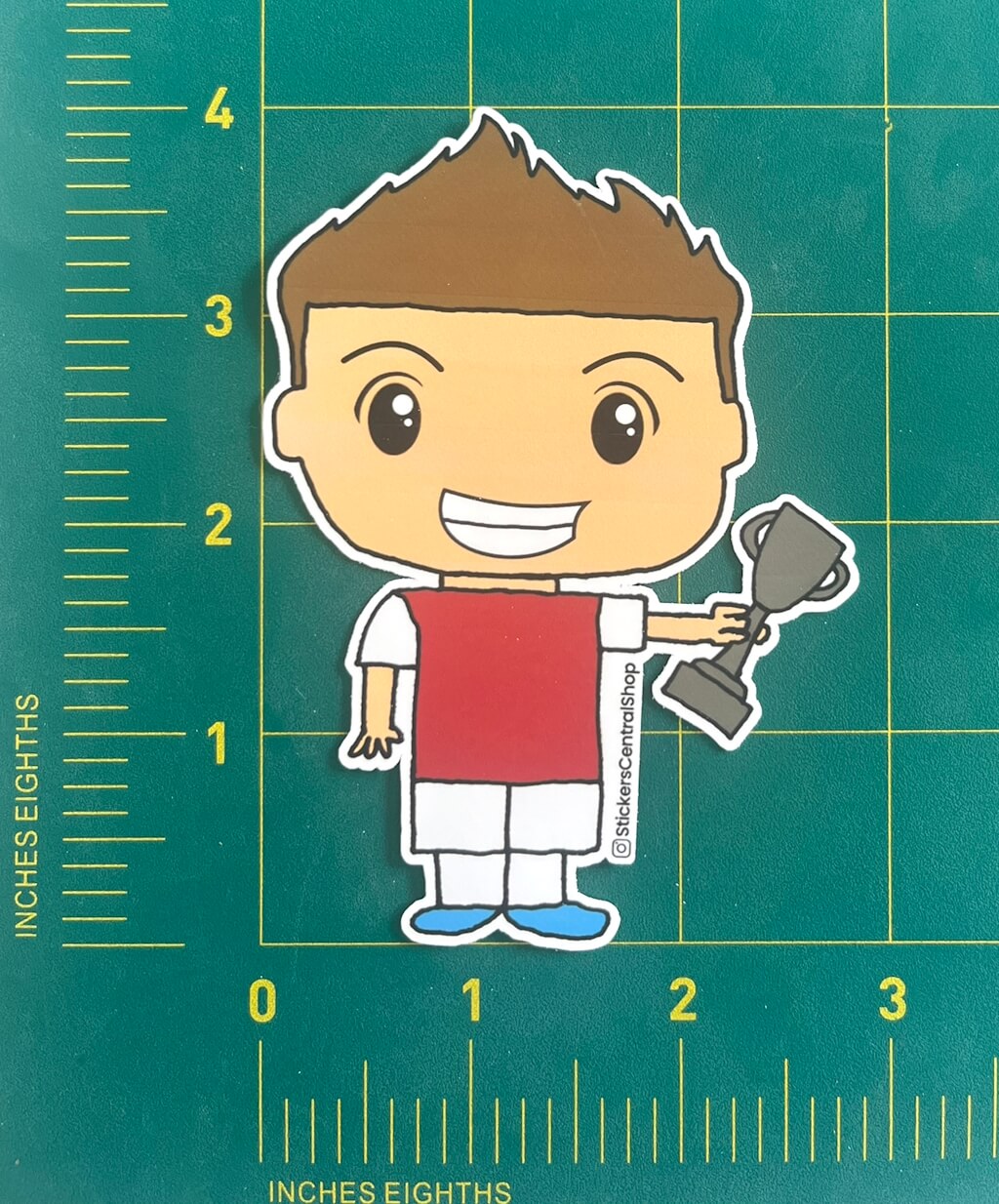 Arsenal Champions Soccer Player Sticker, red and white with trophy