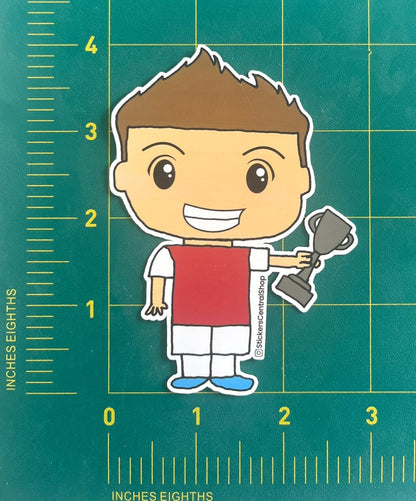 Arsenal Champions Soccer Player Sticker, red and white with trophy