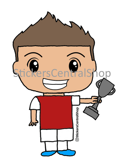 Arsenal Champions Soccer Player Sticker, red and white with trophy