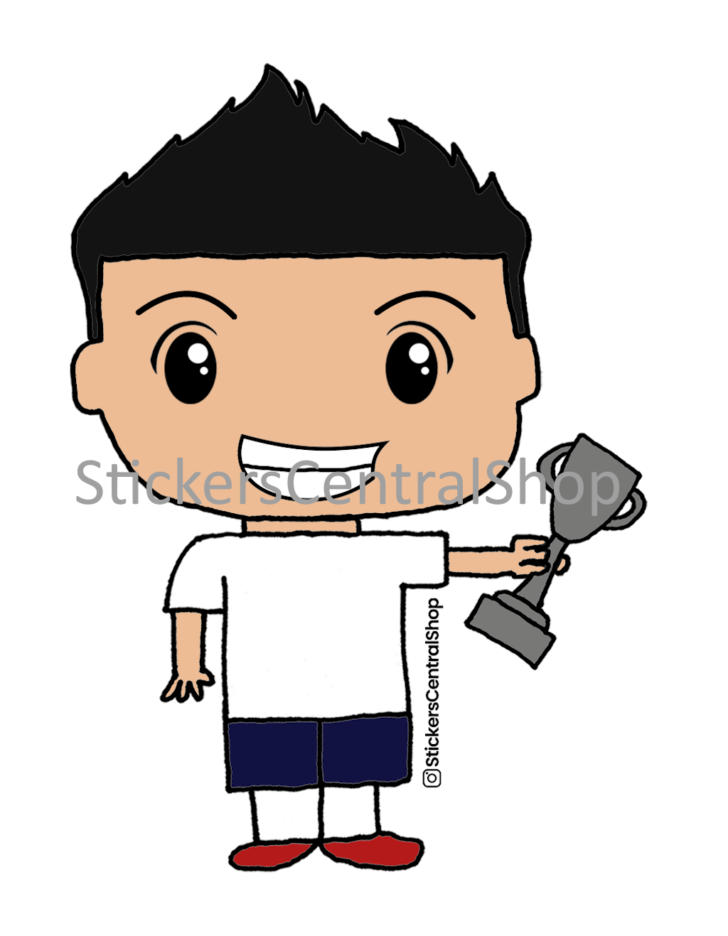 USA Champions Soccer Player Sticker, blue and white with trophy