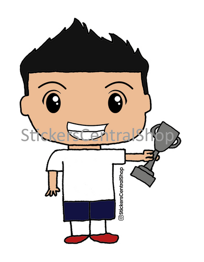 USA Champions Soccer Player Sticker, blue and white with trophy