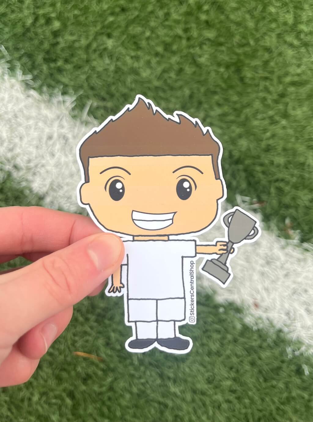 Real Madrid Champions Soccer Player Sticker, white with trophy